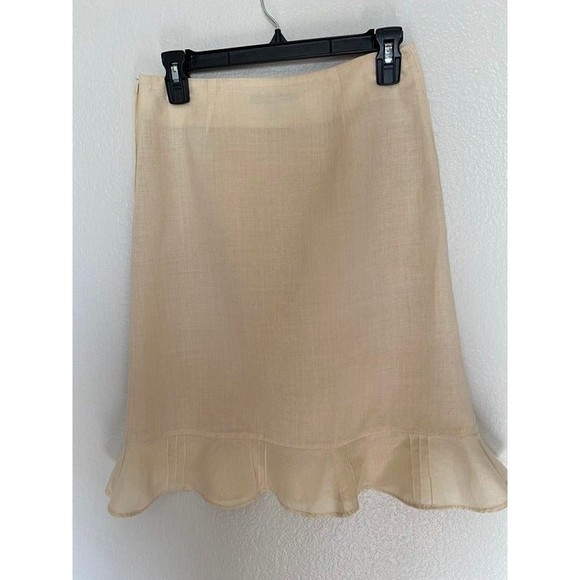 H&M woman's Linen Cream ruffle hem Lined pencil skirt size 4 - Picture 2 of 4